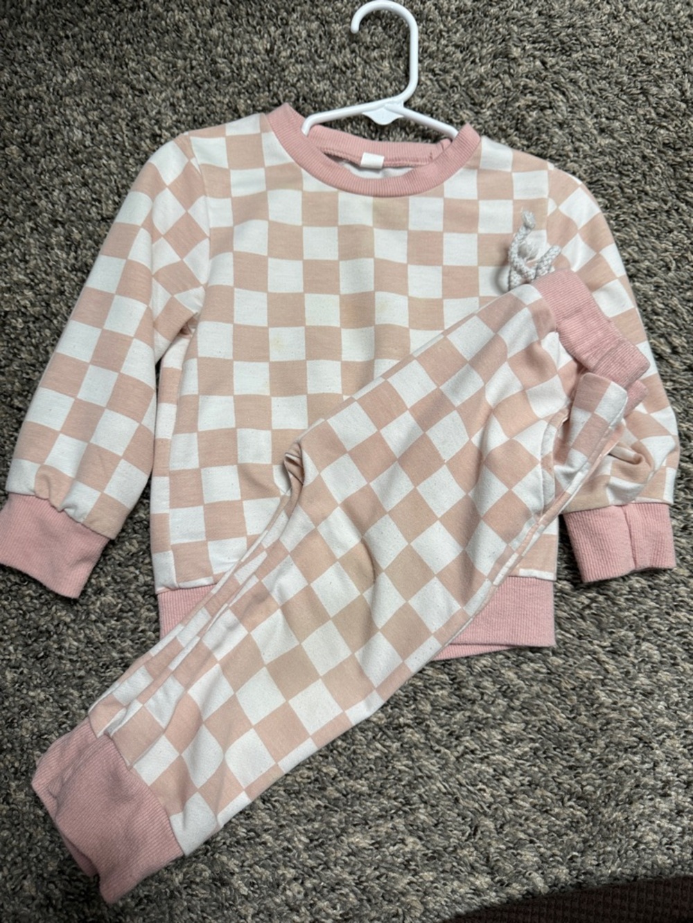 Pink and Cream Checkered Kids Sweatshirt & Jogger Set